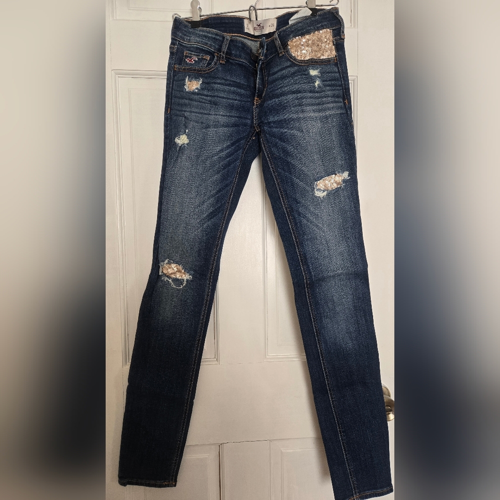 Hollister Dark Blue Skinny Jeans with Sequin Details